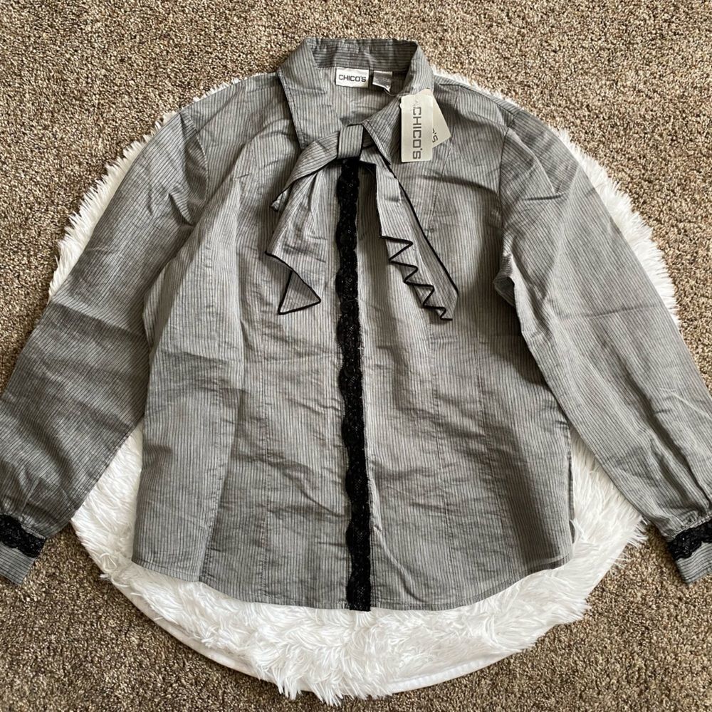 Chico’s Top New‎ Gray Black Lace Womens Size Large